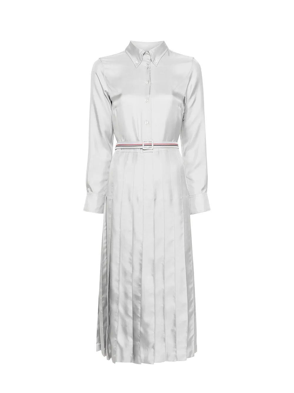 Silk Twill Belted Dress (Light Grey)